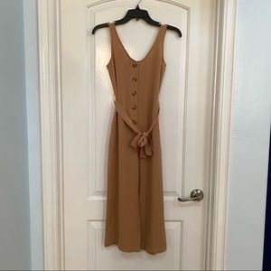 Cali Blue Tie Waist Button Sleeveless Camel Brown Jumpsuit Women's Size XS